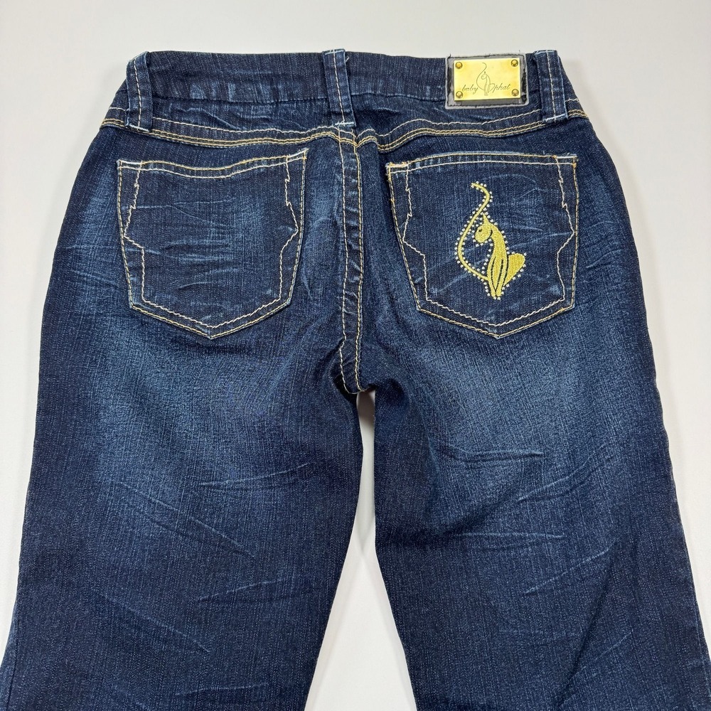 Vintage Baby Phat Flare Jeans Womens 7 28x32 Y2K Low Rise Cat Logo Dark Wash